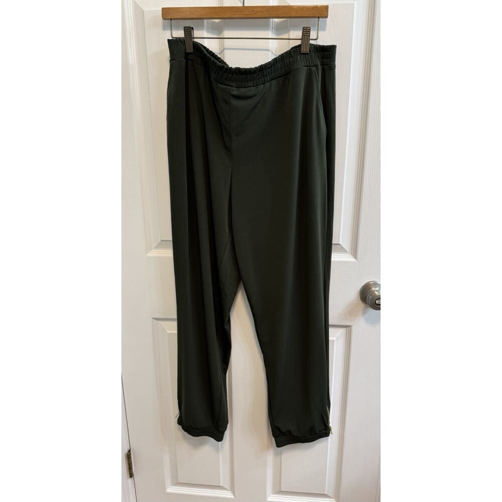Susan Graver L Liquid Knit Jogger Olive Green Gold Zipper At Ankles Pockets
